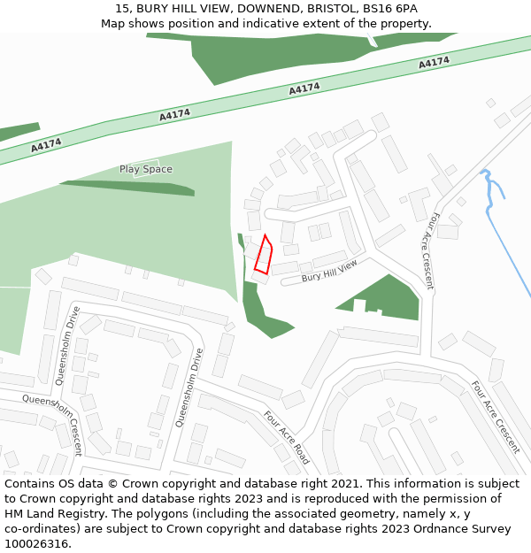 15, BURY HILL VIEW, DOWNEND, BRISTOL, BS16 6PA: Location map and indicative extent of plot