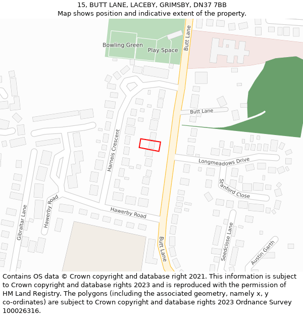 15, BUTT LANE, LACEBY, GRIMSBY, DN37 7BB: Location map and indicative extent of plot