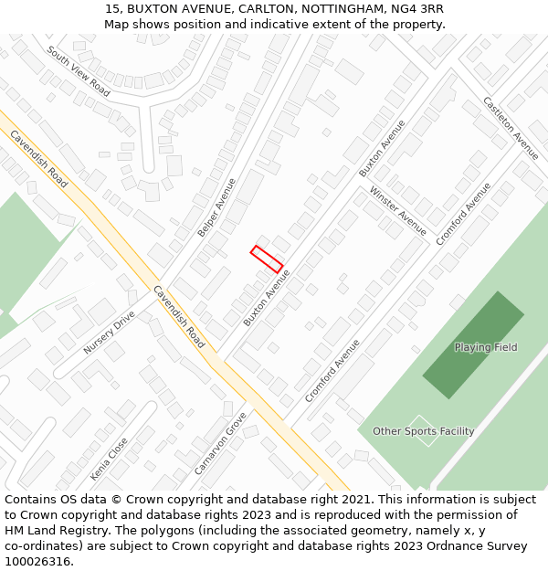 15, BUXTON AVENUE, CARLTON, NOTTINGHAM, NG4 3RR: Location map and indicative extent of plot