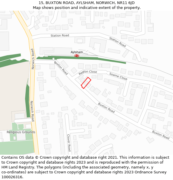 15, BUXTON ROAD, AYLSHAM, NORWICH, NR11 6JD: Location map and indicative extent of plot