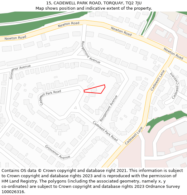 15, CADEWELL PARK ROAD, TORQUAY, TQ2 7JU: Location map and indicative extent of plot