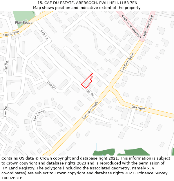 15, CAE DU ESTATE, ABERSOCH, PWLLHELI, LL53 7EN: Location map and indicative extent of plot