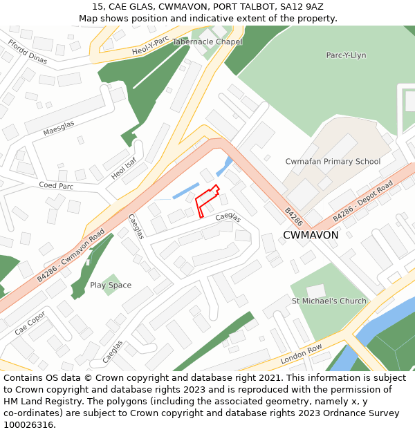 15, CAE GLAS, CWMAVON, PORT TALBOT, SA12 9AZ: Location map and indicative extent of plot