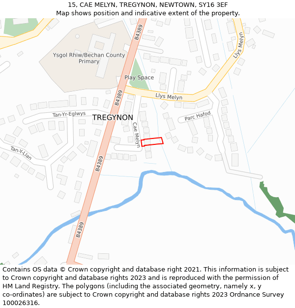 15, CAE MELYN, TREGYNON, NEWTOWN, SY16 3EF: Location map and indicative extent of plot