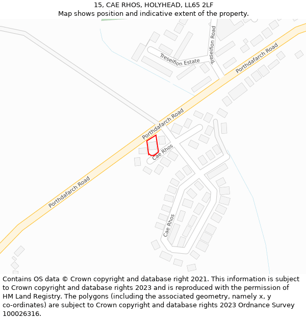 15, CAE RHOS, HOLYHEAD, LL65 2LF: Location map and indicative extent of plot