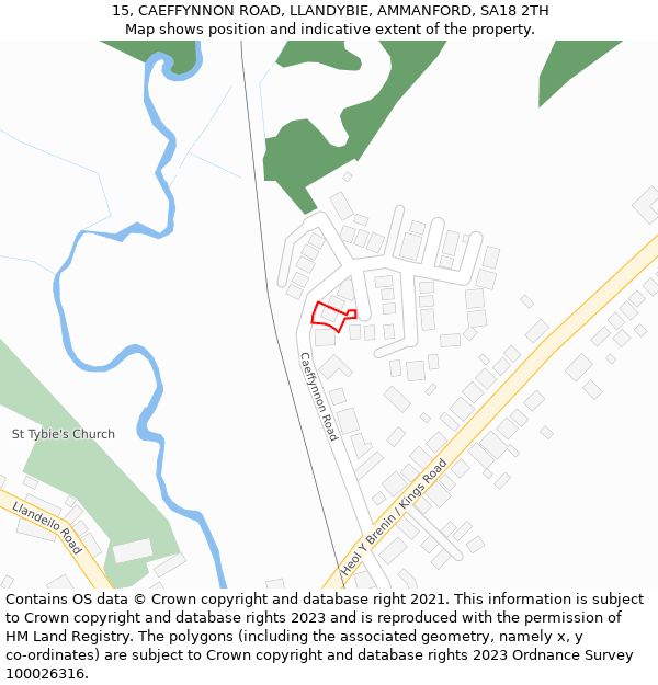 15, CAEFFYNNON ROAD, LLANDYBIE, AMMANFORD, SA18 2TH: Location map and indicative extent of plot