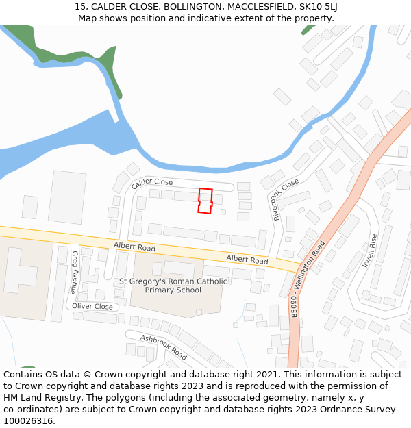 15, CALDER CLOSE, BOLLINGTON, MACCLESFIELD, SK10 5LJ: Location map and indicative extent of plot