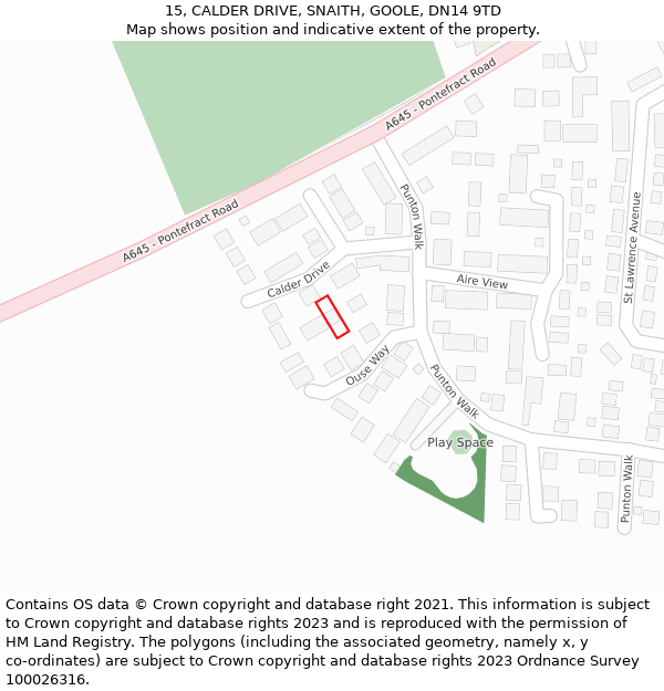 15, CALDER DRIVE, SNAITH, GOOLE, DN14 9TD: Location map and indicative extent of plot