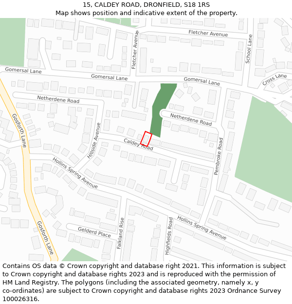 15, CALDEY ROAD, DRONFIELD, S18 1RS: Location map and indicative extent of plot