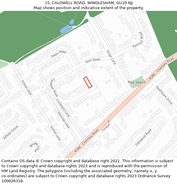 15, CALDWELL ROAD, WINDLESHAM, GU20 6JJ: Location map and indicative extent of plot