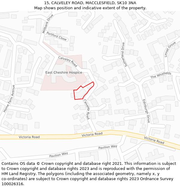 15, CALVELEY ROAD, MACCLESFIELD, SK10 3NA: Location map and indicative extent of plot