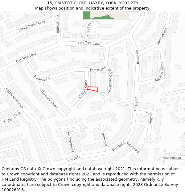 15, CALVERT CLOSE, HAXBY, YORK, YO32 2ZY: Location map and indicative extent of plot