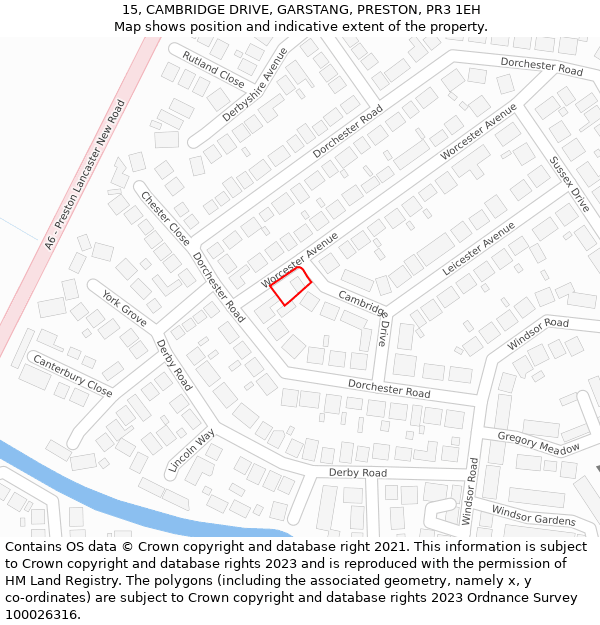 15, CAMBRIDGE DRIVE, GARSTANG, PRESTON, PR3 1EH: Location map and indicative extent of plot