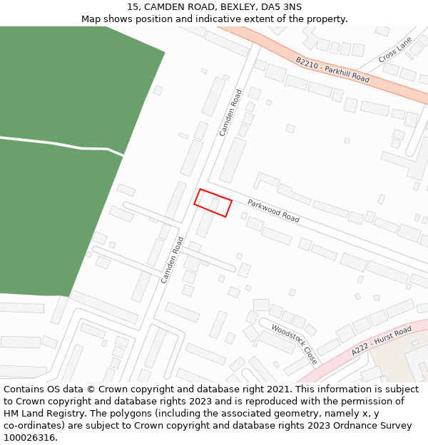 15, CAMDEN ROAD, BEXLEY, DA5 3NS: Location map and indicative extent of plot