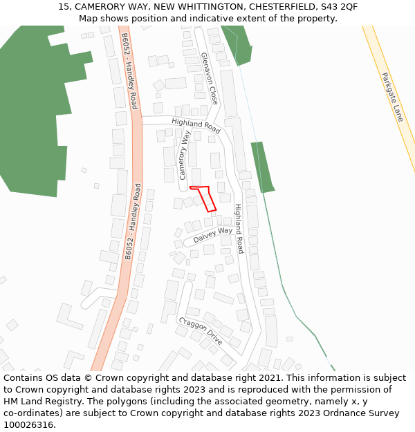 15, CAMERORY WAY, NEW WHITTINGTON, CHESTERFIELD, S43 2QF: Location map and indicative extent of plot