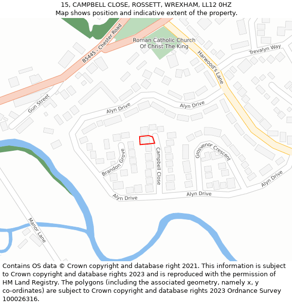 15, CAMPBELL CLOSE, ROSSETT, WREXHAM, LL12 0HZ: Location map and indicative extent of plot