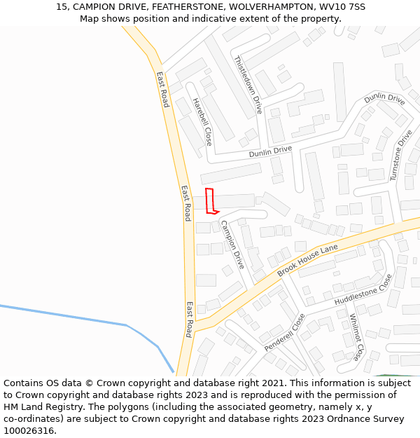 15, CAMPION DRIVE, FEATHERSTONE, WOLVERHAMPTON, WV10 7SS: Location map and indicative extent of plot