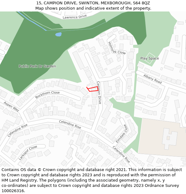 15, CAMPION DRIVE, SWINTON, MEXBOROUGH, S64 8QZ: Location map and indicative extent of plot