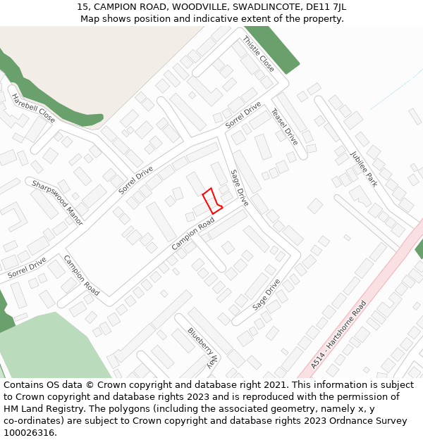 15, CAMPION ROAD, WOODVILLE, SWADLINCOTE, DE11 7JL: Location map and indicative extent of plot