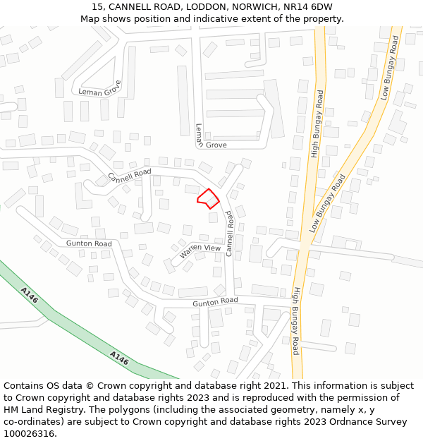 15, CANNELL ROAD, LODDON, NORWICH, NR14 6DW: Location map and indicative extent of plot