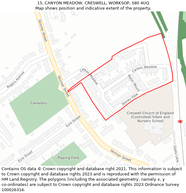 15, CANYON MEADOW, CRESWELL, WORKSOP, S80 4UQ: Location map and indicative extent of plot