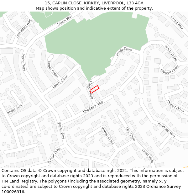 15, CAPLIN CLOSE, KIRKBY, LIVERPOOL, L33 4GA: Location map and indicative extent of plot