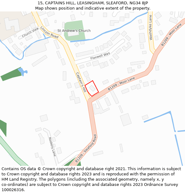 15, CAPTAINS HILL, LEASINGHAM, SLEAFORD, NG34 8JP: Location map and indicative extent of plot