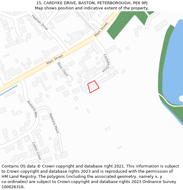15, CARDYKE DRIVE, BASTON, PETERBOROUGH, PE6 9PJ: Location map and indicative extent of plot