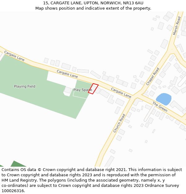 15, CARGATE LANE, UPTON, NORWICH, NR13 6AU: Location map and indicative extent of plot