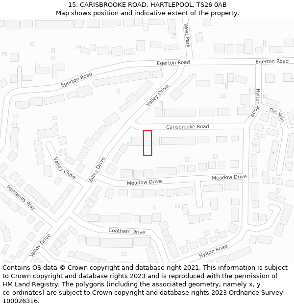 15, CARISBROOKE ROAD, HARTLEPOOL, TS26 0AB: Location map and indicative extent of plot