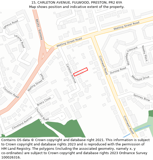 15, CARLETON AVENUE, FULWOOD, PRESTON, PR2 6YA: Location map and indicative extent of plot