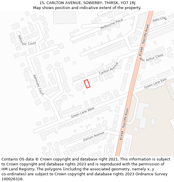 15, CARLTON AVENUE, SOWERBY, THIRSK, YO7 1RJ: Location map and indicative extent of plot