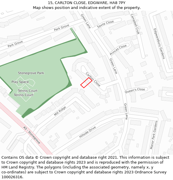 15, CARLTON CLOSE, EDGWARE, HA8 7PY: Location map and indicative extent of plot