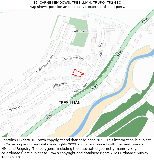 15, CARNE MEADOWS, TRESILLIAN, TRURO, TR2 4BQ: Location map and indicative extent of plot