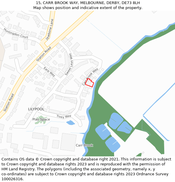 15, CARR BROOK WAY, MELBOURNE, DERBY, DE73 8LH: Location map and indicative extent of plot