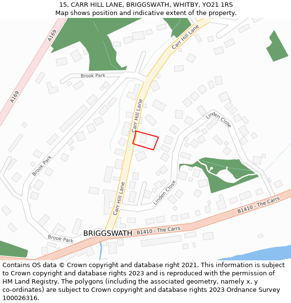 15, CARR HILL LANE, BRIGGSWATH, WHITBY, YO21 1RS: Location map and indicative extent of plot