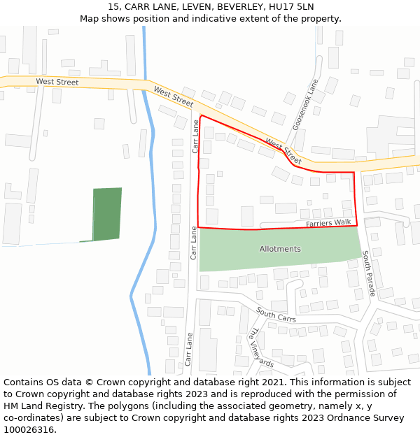 15, CARR LANE, LEVEN, BEVERLEY, HU17 5LN: Location map and indicative extent of plot