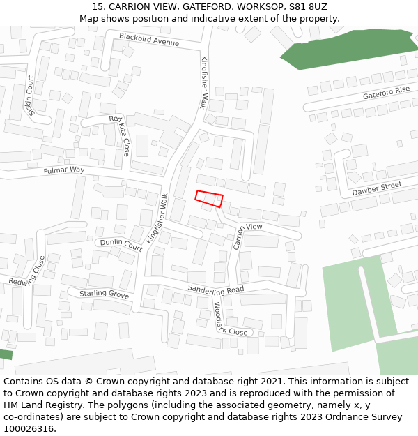 15, CARRION VIEW, GATEFORD, WORKSOP, S81 8UZ: Location map and indicative extent of plot