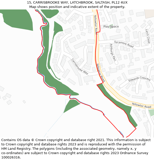 15, CARRISBROOKE WAY, LATCHBROOK, SALTASH, PL12 4UX: Location map and indicative extent of plot