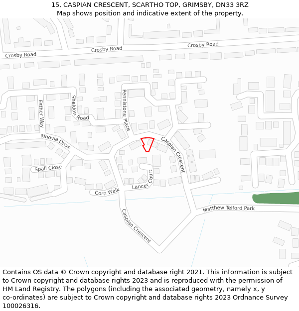 15, CASPIAN CRESCENT, SCARTHO TOP, GRIMSBY, DN33 3RZ: Location map and indicative extent of plot