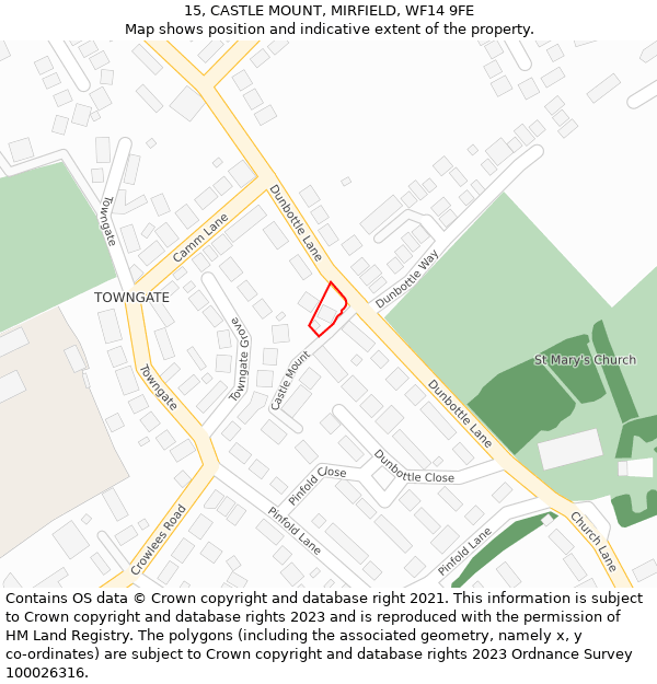 15, CASTLE MOUNT, MIRFIELD, WF14 9FE: Location map and indicative extent of plot