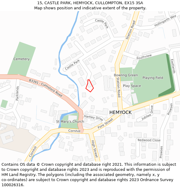 15, CASTLE PARK, HEMYOCK, CULLOMPTON, EX15 3SA: Location map and indicative extent of plot
