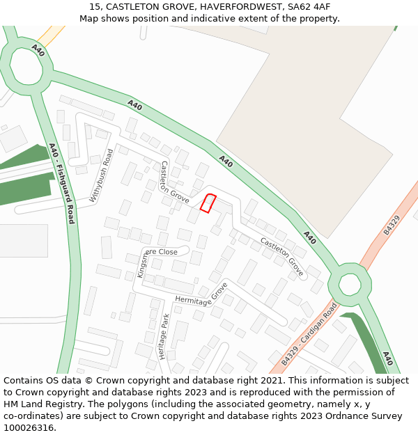 15, CASTLETON GROVE, HAVERFORDWEST, SA62 4AF: Location map and indicative extent of plot