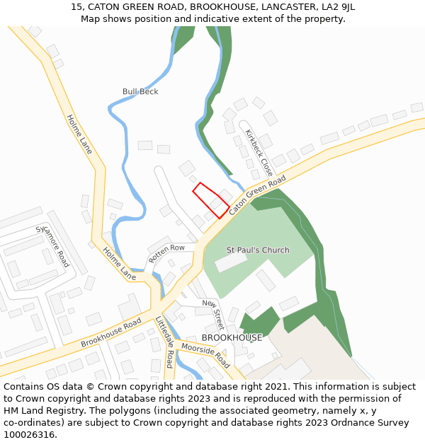 15, CATON GREEN ROAD, BROOKHOUSE, LANCASTER, LA2 9JL: Location map and indicative extent of plot