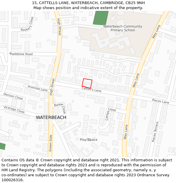 15, CATTELLS LANE, WATERBEACH, CAMBRIDGE, CB25 9NH: Location map and indicative extent of plot