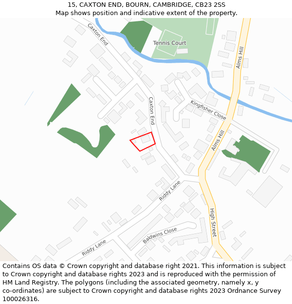 15, CAXTON END, BOURN, CAMBRIDGE, CB23 2SS: Location map and indicative extent of plot