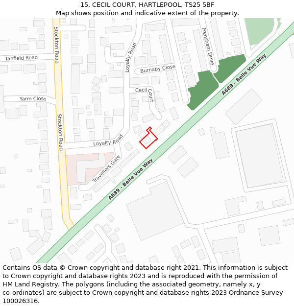 15, CECIL COURT, HARTLEPOOL, TS25 5BF: Location map and indicative extent of plot