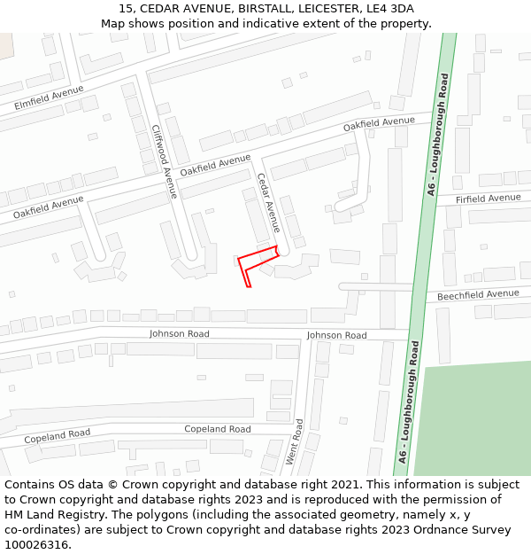 15, CEDAR AVENUE, BIRSTALL, LEICESTER, LE4 3DA: Location map and indicative extent of plot