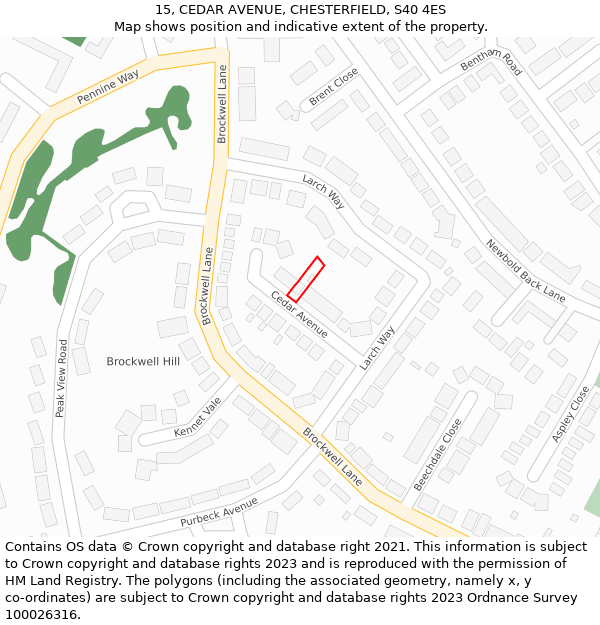 15, CEDAR AVENUE, CHESTERFIELD, S40 4ES: Location map and indicative extent of plot