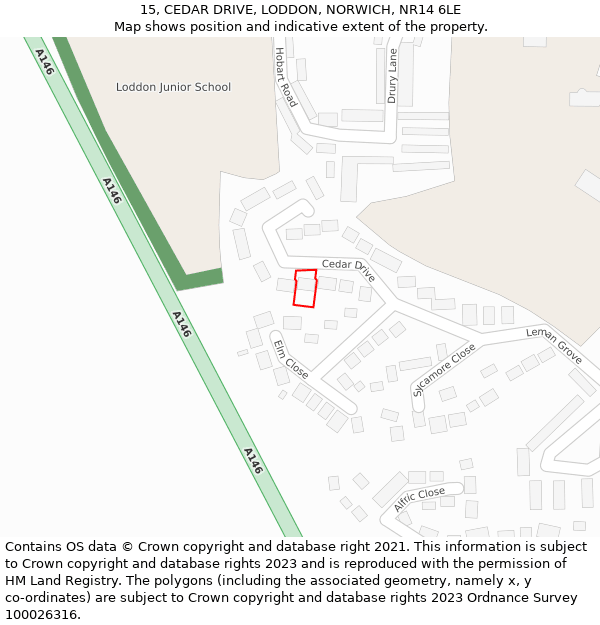 15, CEDAR DRIVE, LODDON, NORWICH, NR14 6LE: Location map and indicative extent of plot